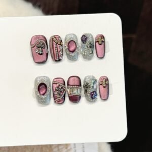 Magenta glitter diamond cross pattern handcrafted nail art sticker - trendy and cool nail art patch